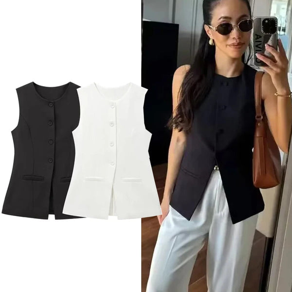 Colete Feminino Alongado Alfaiataria - Helene