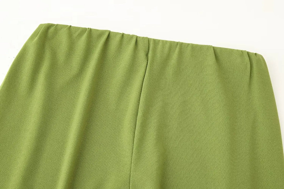 Feminino chique calças sólidas terno sem costas com plissado assimétrico decoração sling top + cintura elástica caída calças de perna larga