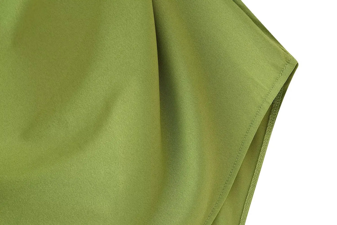 Feminino chique calças sólidas terno sem costas com plissado assimétrico decoração sling top + cintura elástica caída calças de perna larga