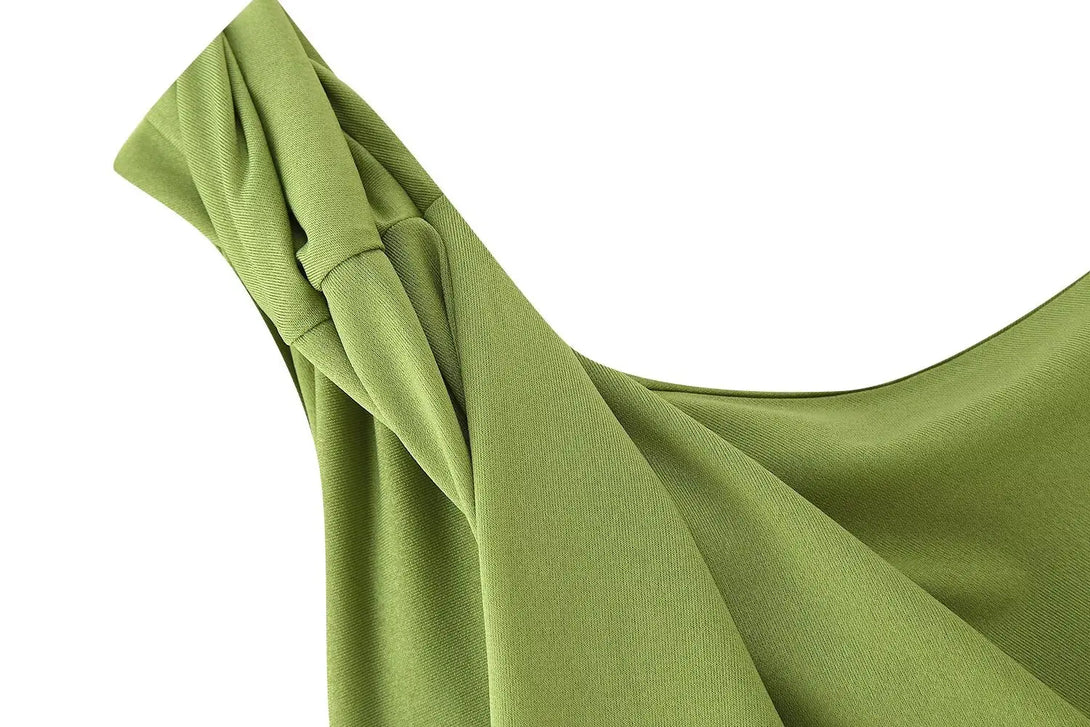 Feminino chique calças sólidas terno sem costas com plissado assimétrico decoração sling top + cintura elástica caída calças de perna larga