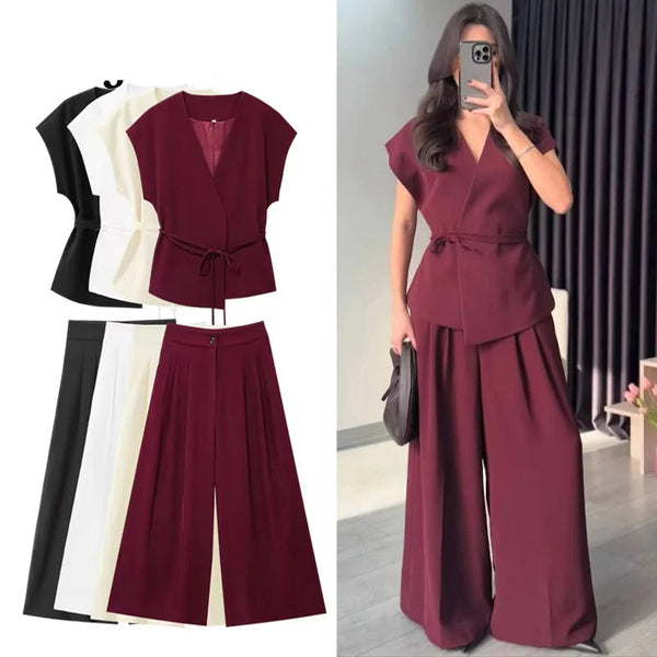 Conjunto Feminino Elegante de Calça e Blusa Estilo Kimono
