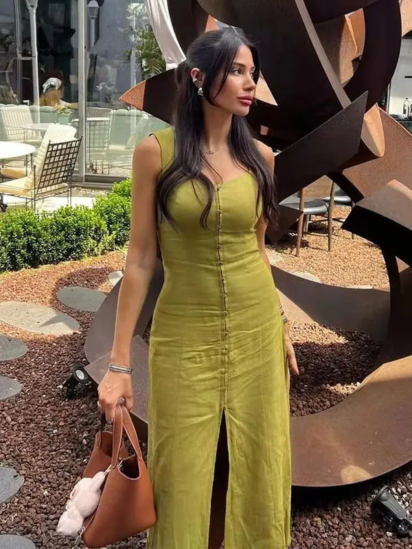 Vestido Midi Casual Elegante Decote Quadrado - Ester