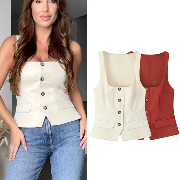Colete Alfaiataria Feminino Decote Quadrado - Malu
