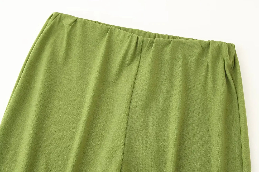 Feminino chique calças sólidas terno sem costas com plissado assimétrico decoração sling top + cintura elástica caída calças de perna larga