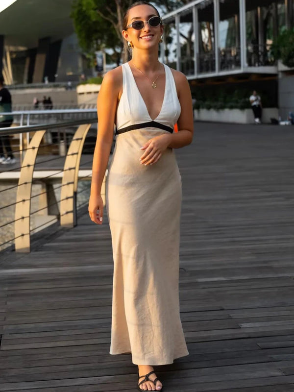 Vestido Longo Elegante Decote V Marise