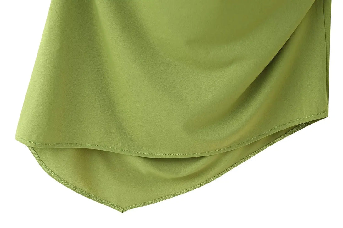 Feminino chique calças sólidas terno sem costas com plissado assimétrico decoração sling top + cintura elástica caída calças de perna larga