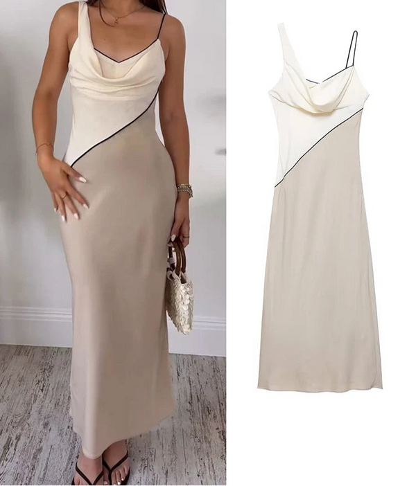 Vestido Midi Corte Assimétrico de Alças Finas - Margô