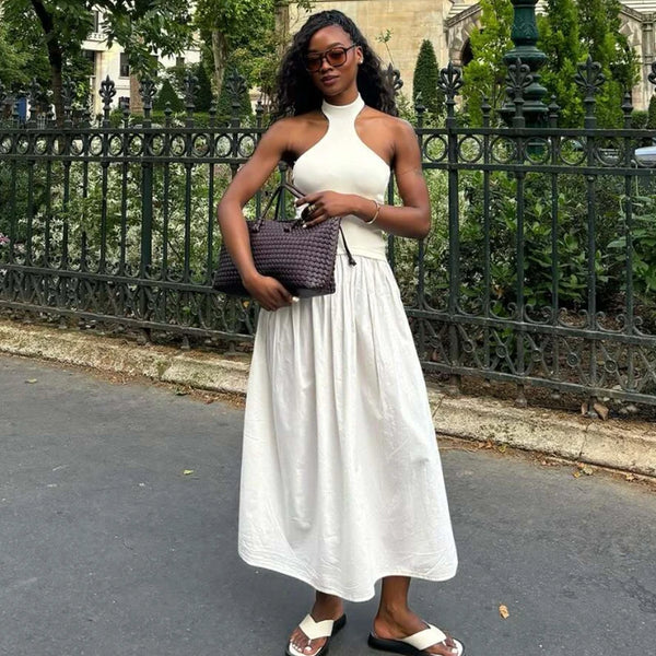 Vestido Midi de Verão Elegante com Gola Halter
