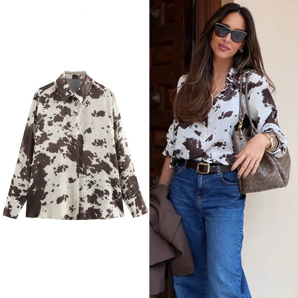 Camisa Feminina Oversized Estampa Cow Print