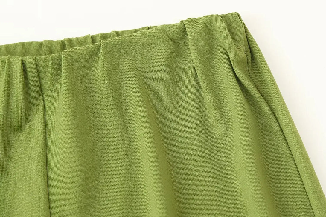 Feminino chique calças sólidas terno sem costas com plissado assimétrico decoração sling top + cintura elástica caída calças de perna larga