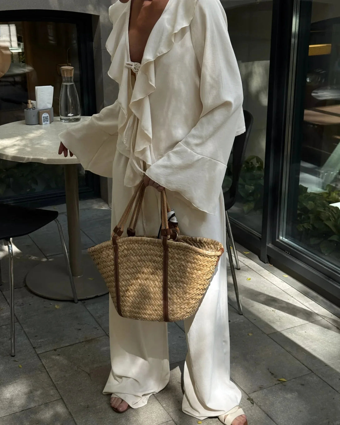 Tornova babados calças de perna larga conjunto de duas peças feminino decote em v manga longa t camisa rendas até cintura alta solta mulher casual terno sólido